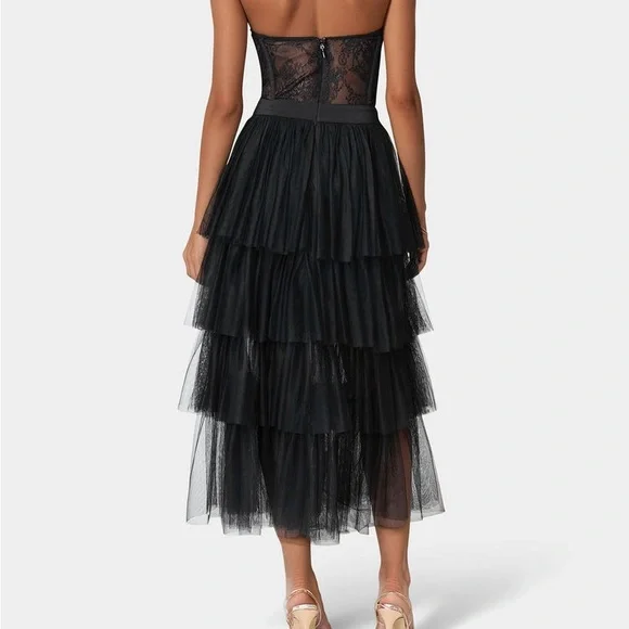 Bebe Women's Tulle Corset Midi Dress - Black